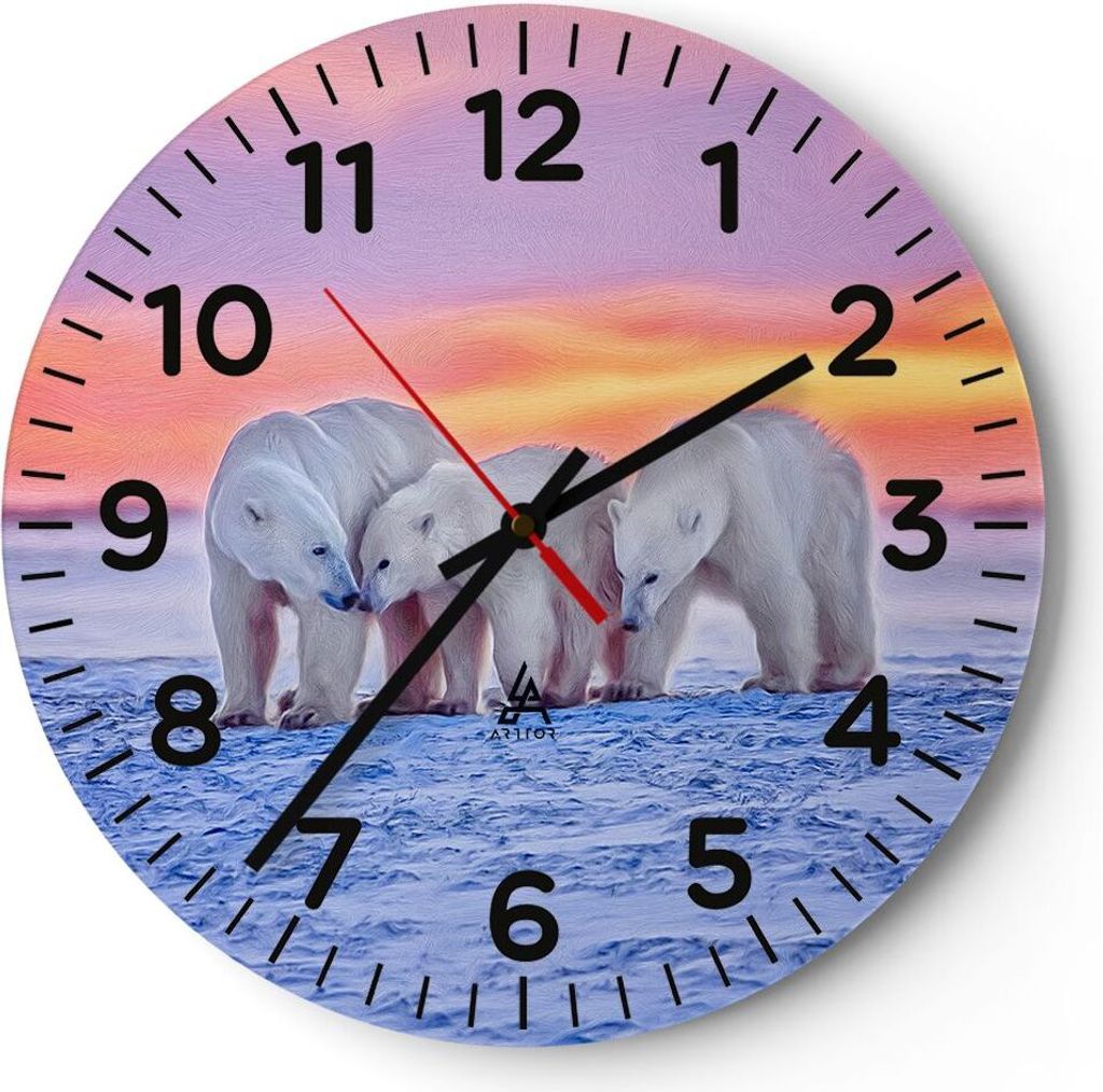 Wanduhr - Rund - Glasuhr - Bären Winter Schnee Familie - 30x30cm - Schleichendes Uhrwerk - Lautlos - zum Aufhängen bereit - Dekoration Modern - W...