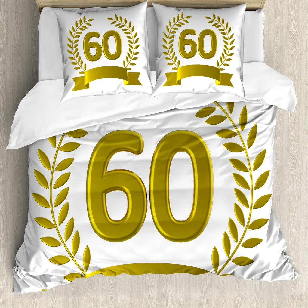 ABAKUHAUS 60° compleanno Copripiumino, Golden Age Compleanno, Antiacaro Adatto a chi soffre di allergie con federe, 155 cm x 220 cm - 80 x 80 cm, Verde oliva Giallo
