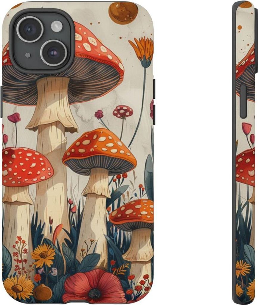 Bunte Pilze und Blumen – Handyhülle Kompatibel mit iPhone 15 Plus