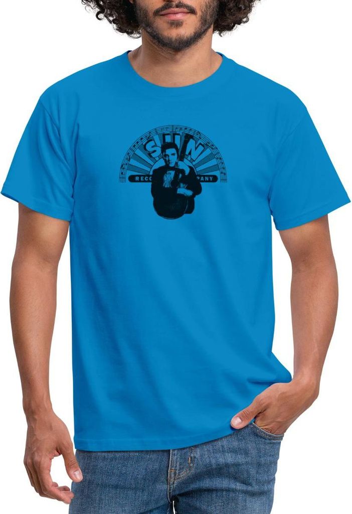 Spreadshirt Elvis Presley Elvis Mit Gitarre & Sun Records Logo Männer T-Shirt, S, Royalblau