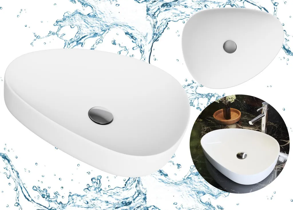Granitan | Lavabo da appoggio Royal - asimmetrico - bianco - design moderno - ceramica di alta qualità