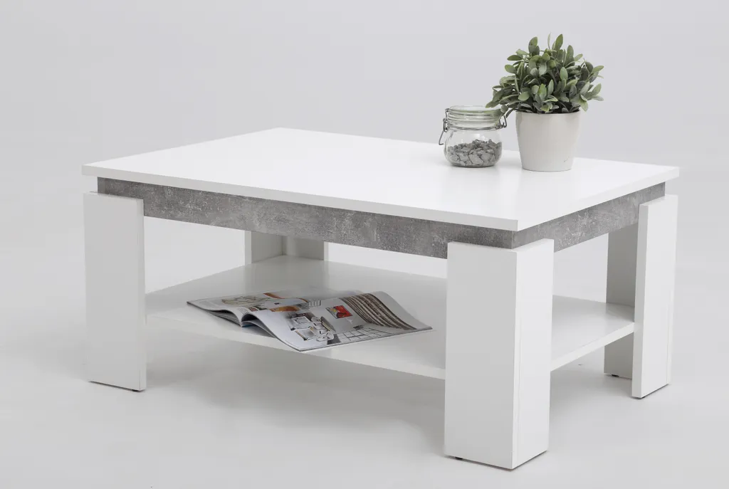 Table basse rectangulaire avec étagère basse effet béton Tim - 4