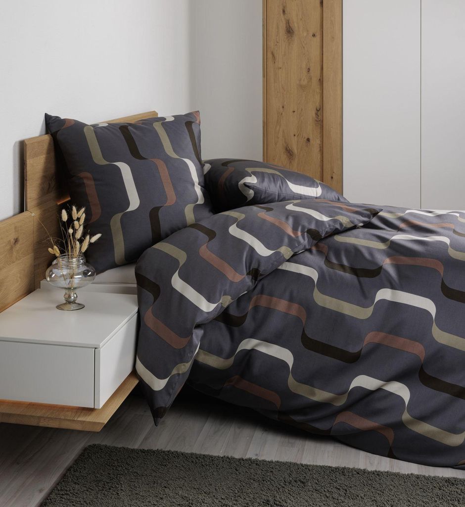 Janine Design Mako-Satin-Bettwäsche-Garnitur J. D. 87107 Farbe braun grau Größe 155x200+80x80