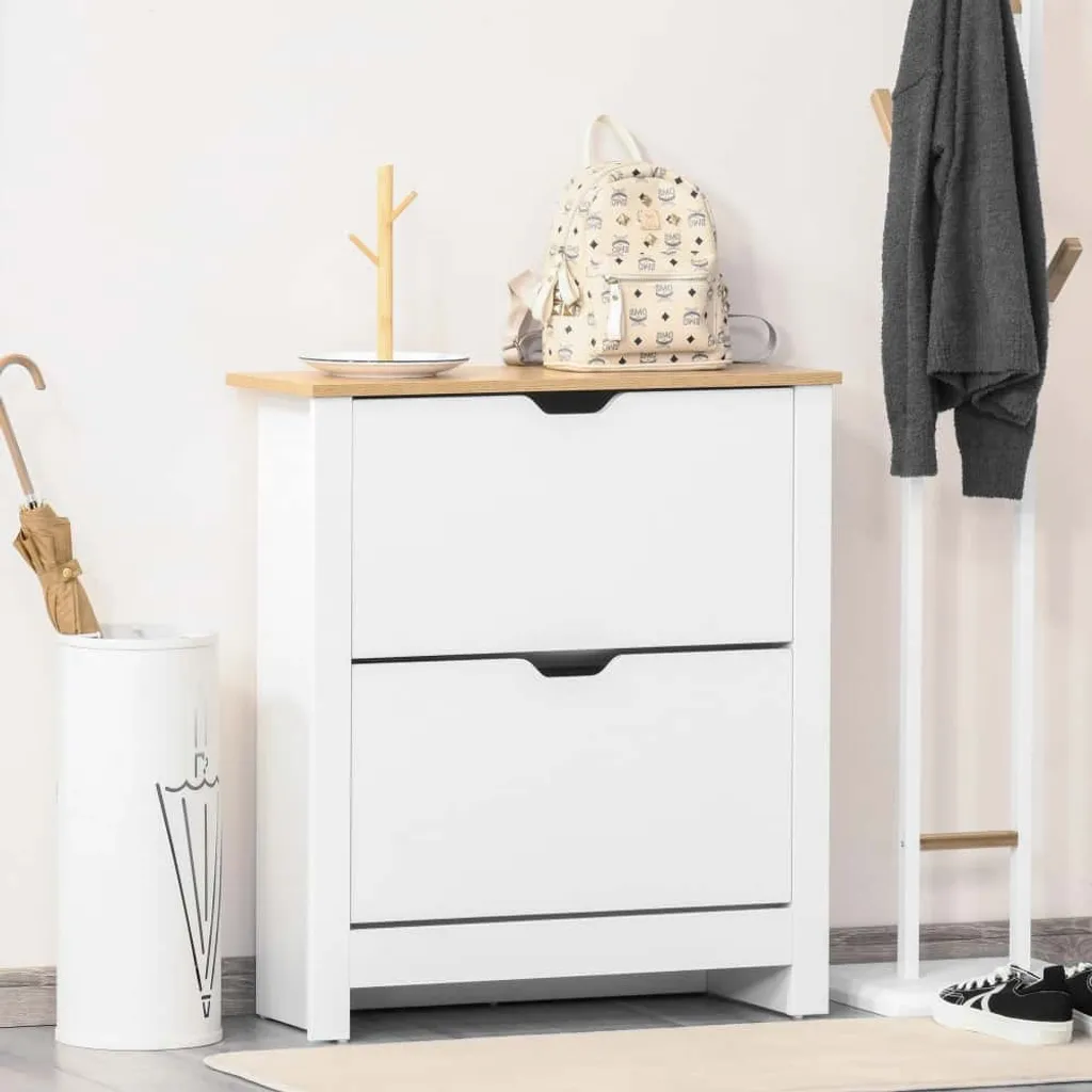 AIORBER Armoire à chaussures blanche 2 tiroirs 80cm pour 12 paires