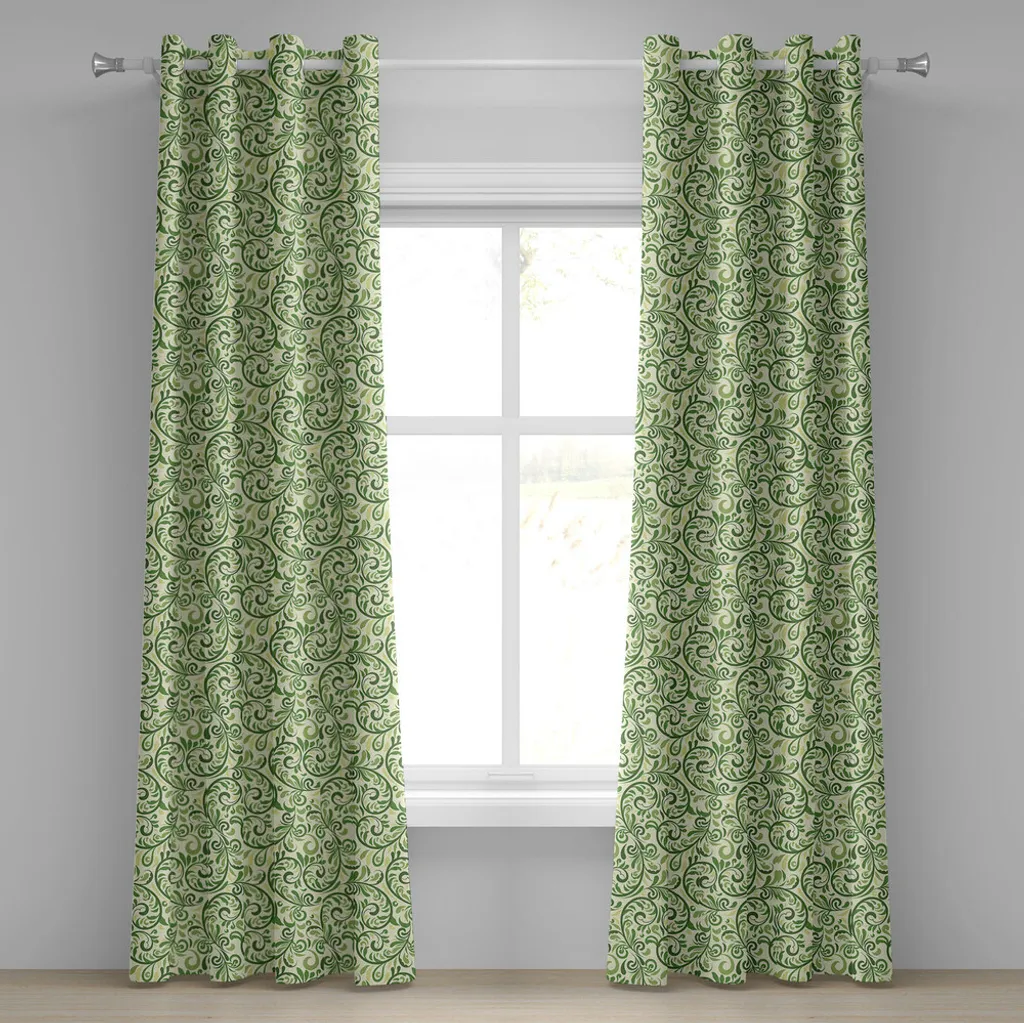 Rideaux décoratifs 2 panneaux vert fougère motif feuilles de 245 cm