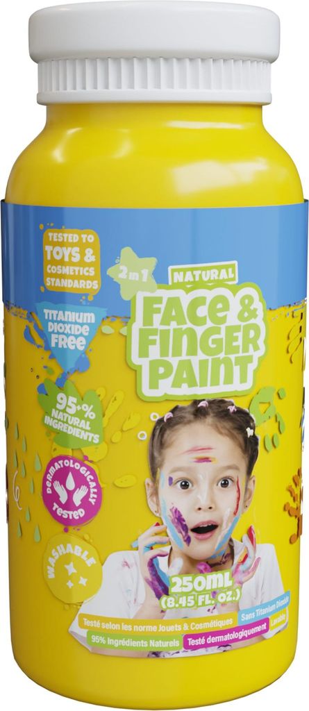 Natural Face & Finger Paint - 250 Ml Transparente Flasche M Weißem Cap - Gelb, Gelb, Nicht toxisch, Waschbar, 250 ml