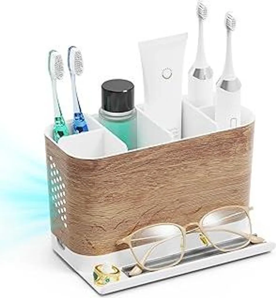 Portaspazzolini Famiglia Effetto Legno 6 Scomparti | Organizer Bagno