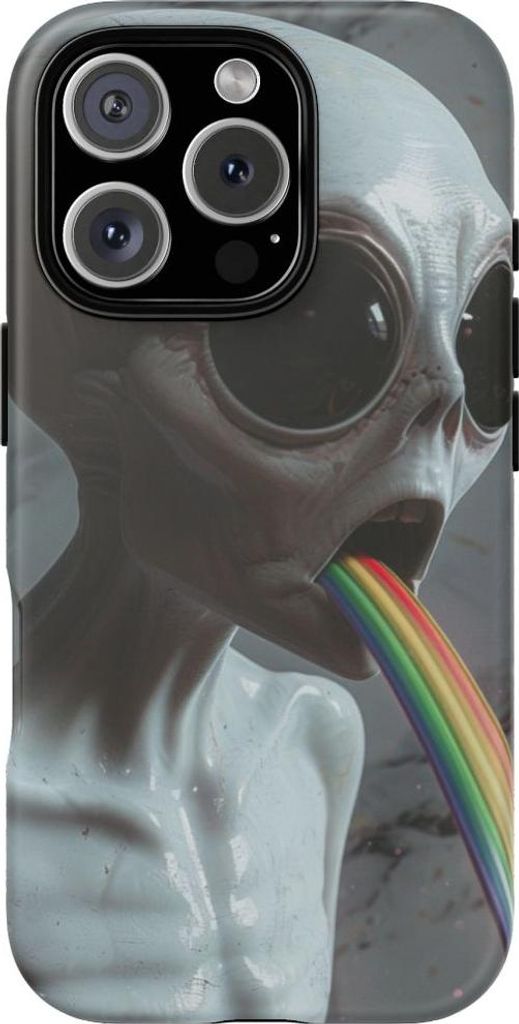 Graues Alien mit Regenbogenstrahl – Handyhülle Kompatibel mit iPhone 16 Pro