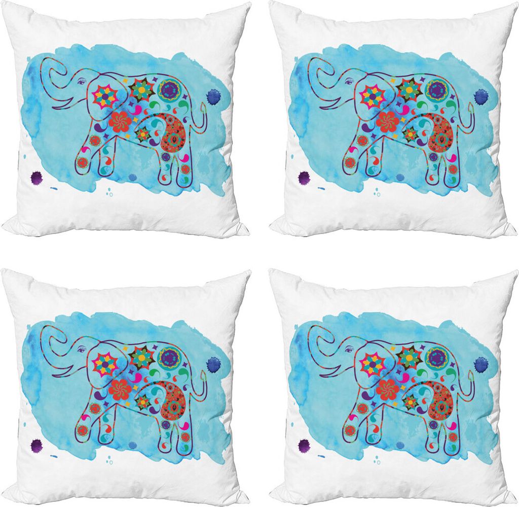 ABAKUHAUS Elefant Kissenbezug Set (4 Stück), Thailand Elefant Paisley, Moderner Doppelseitiger Digitaldruck, 45 cm x 45 cm, Mehrfarbig