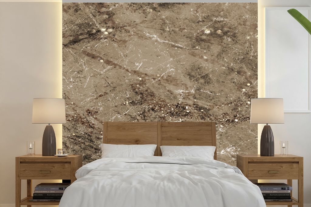 MuchoWow Fototapete für Wohnzimmer oder Schlafzimmer Wandtapete Vinyl Motivtapete Marmor - Braun - Glitter - 220x220 cm - Tapeten