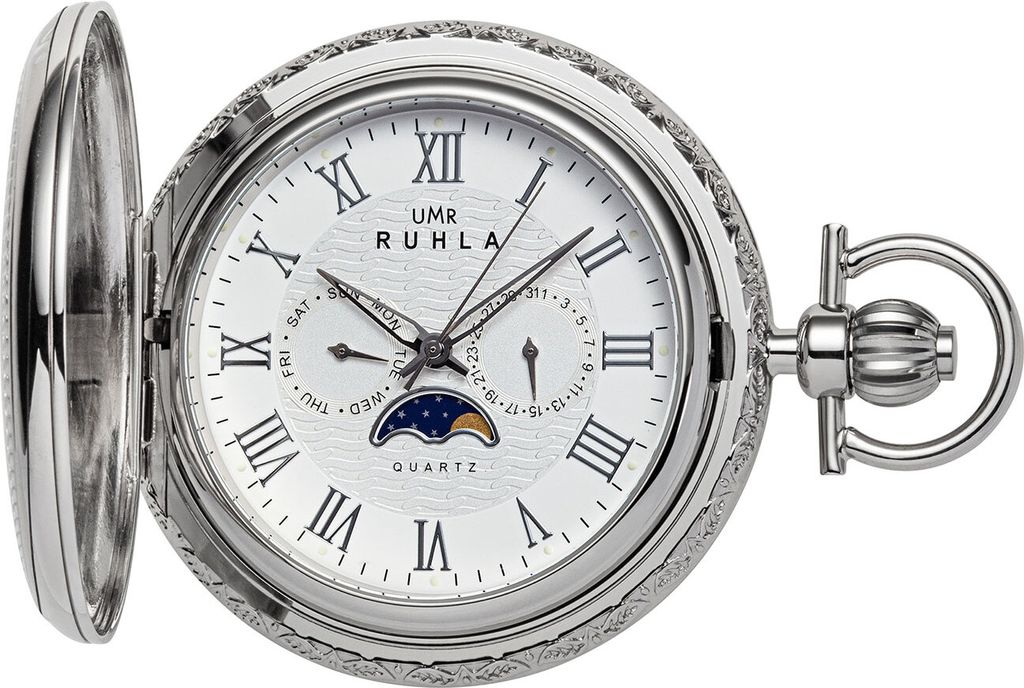 UMR RUHLA Taschenuhr TU-8613, Quarz, Mondphase, Edelstahl, Produktbild 1