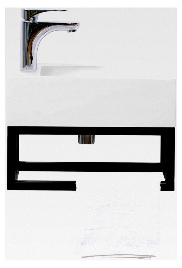 Gäste WC Waschbecken 40x22 cm Soho Industrial Design aus Mineralguss mit schwarzem Metallgestell
