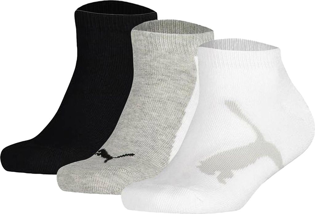 PUMA Kinder Sneaker Socken - Kid's BTW Sneaker, 3er Pack Schwarz/Grau/Weiß 23-26
