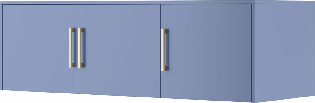 Albello Schrankaufsatz Blame Schrankoberteil Schranktopper Schrankaufsatz für das Schlafzimmer Kinderzimmer Blau goldene Griffe 147x57,5x45 cm