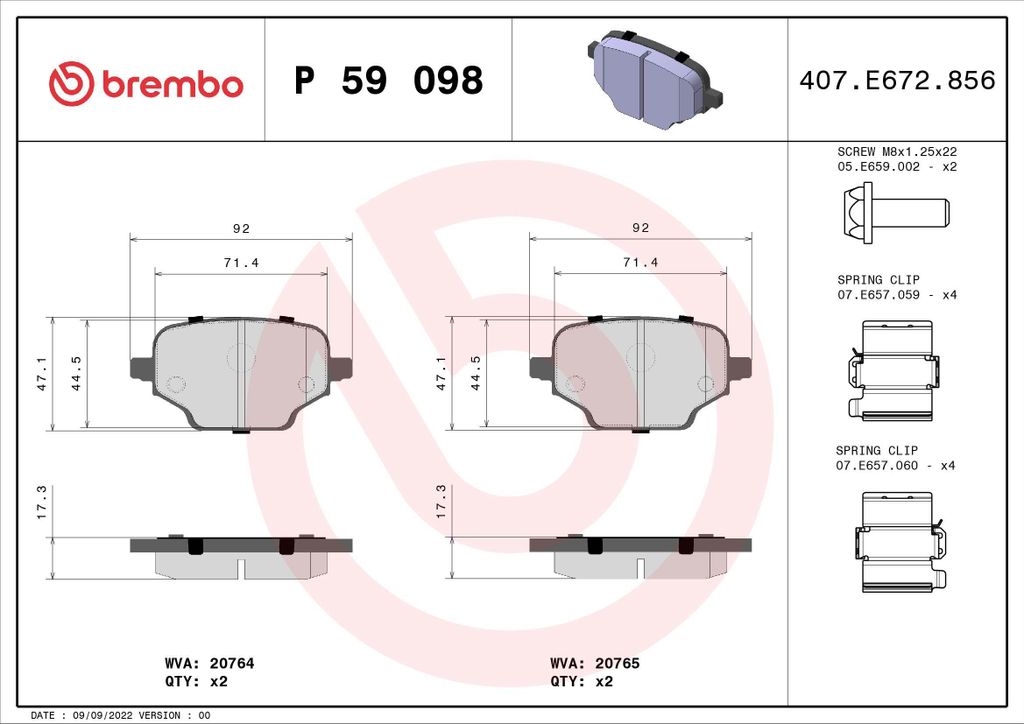 BREMBO Bremsbeläge Satz Hinten für CITROËN Berlingo (K9) P Produktbild 