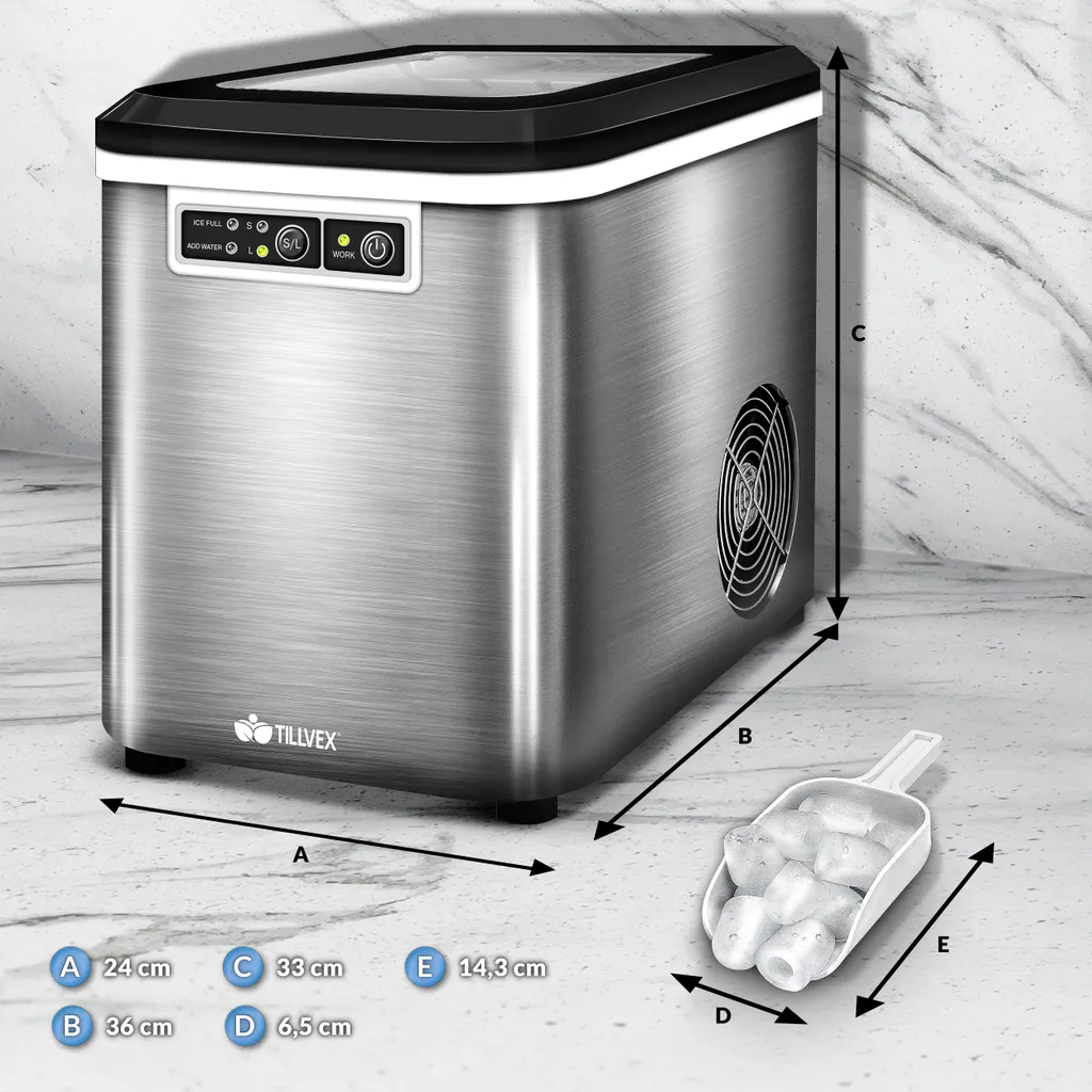 Machine à glaçons tillvex 2,2L Inox Argent : Icemaker robuste et rapide - 2