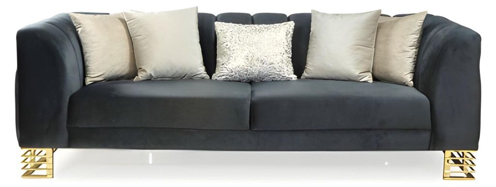 Designer Sofa 3 Sitzer Dreisitzer Couch Stoffsofa Edelstahl Schwarz Gold
