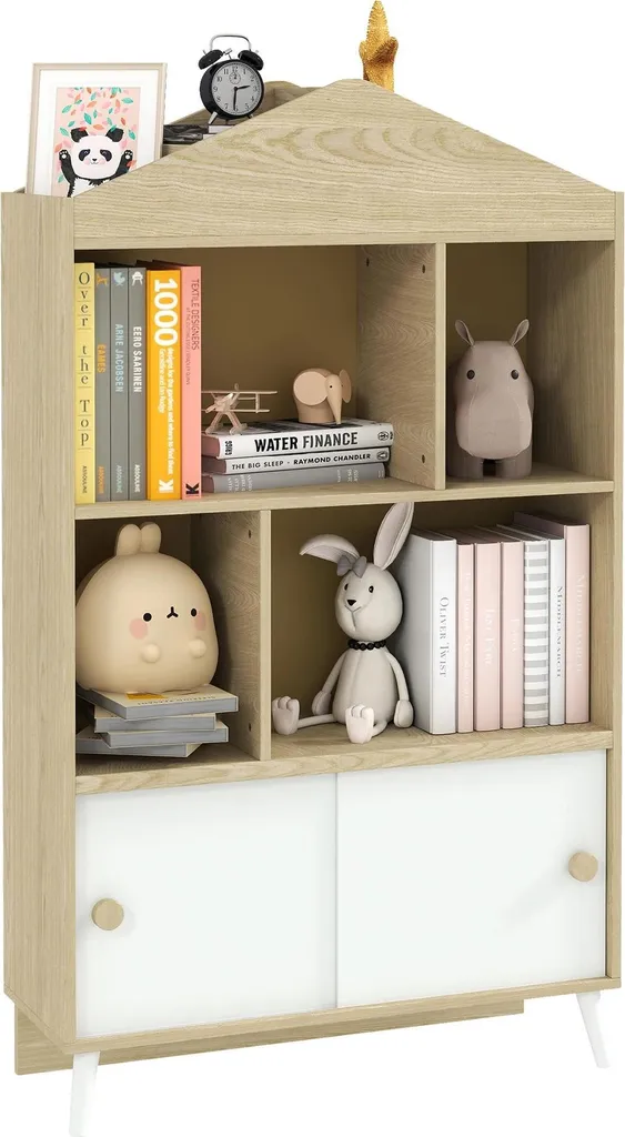 Rangement livres enfant en bois 4 étagères pour organiser jouets et doudous