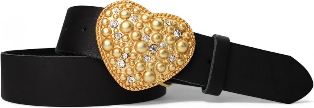 FRONHOFER Damen Ledergürtel 4 cm mit Herzschnalle gold, Strasssteine, echt Leder