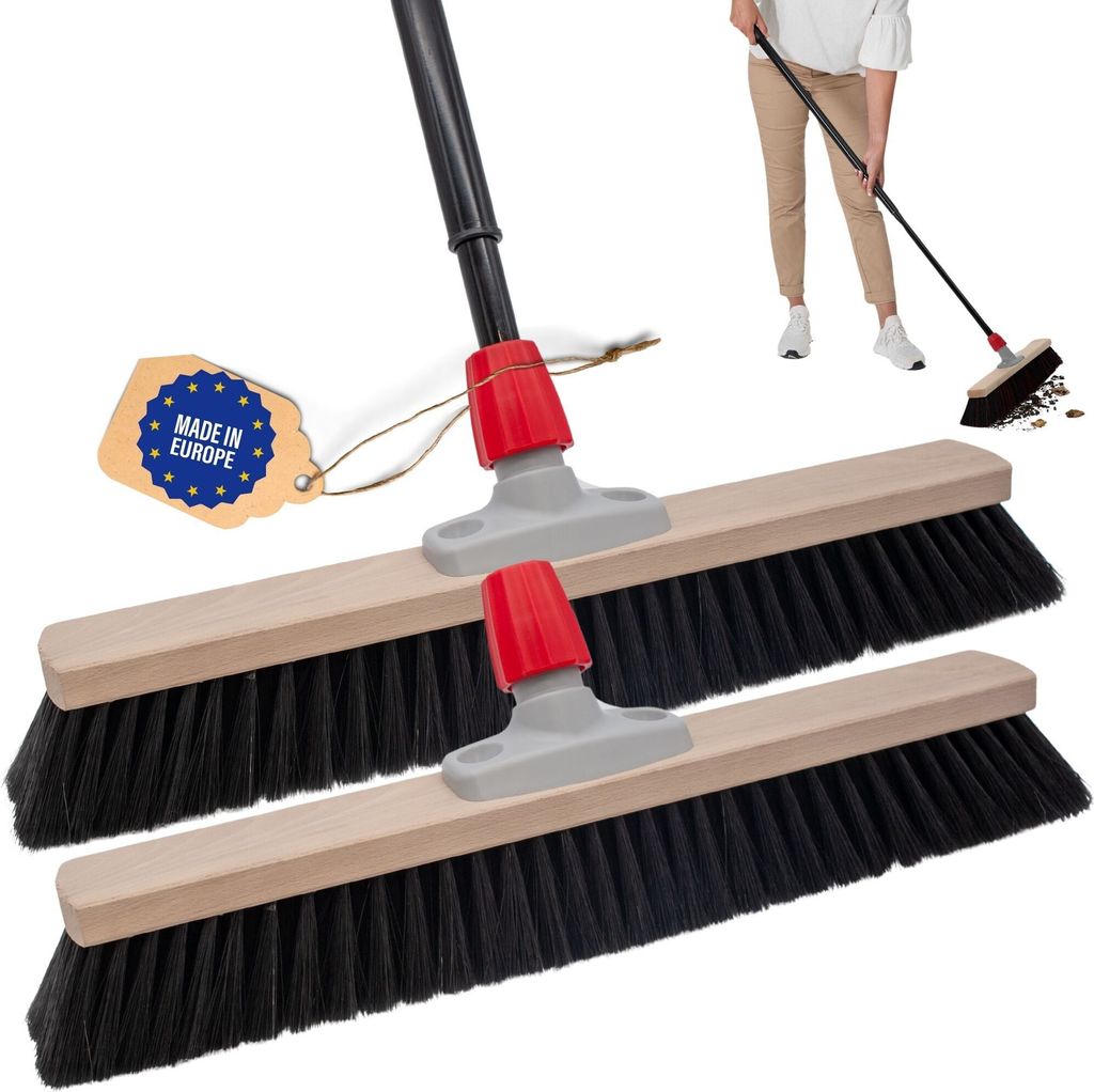 Novaliv 2x Saalbesen 50 cm mit Teleskopstiel Borsten Kunstborsten besen fein Werkstattbesen mit Stiel Hallenbesen Industriebesen Hausbesen Kehrbese...