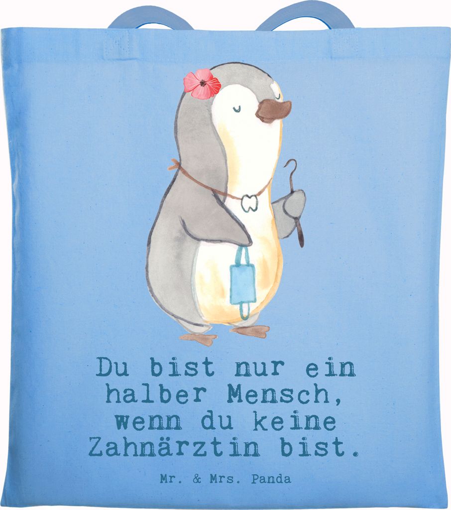 Mr. & Mrs. Panda Schultasche Zahnärztin Herz - Sky Blue - Geschenk, Stoffbeutel, Laptoptasche, Tote Bag, dokumententasche, Jutebeutel, Tasche