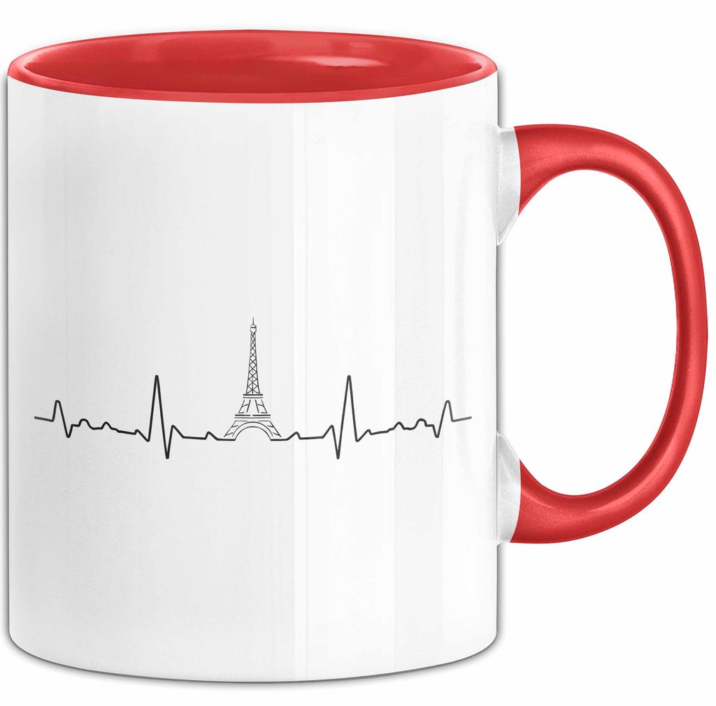 Frankreich Paris Eiffelturm Herzschlag Tasse Geschenk Lustige Geschenkidee Spruch (Rot)
