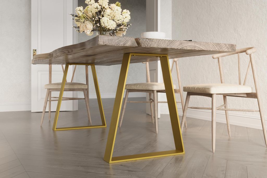 2er Set Tischbeine Tischgestell Tischkufen Tischfüße | 50x72cm Gold Flachstahl 80x10mm | für Esstisch Schreibtisch Stahl Industrial Metall