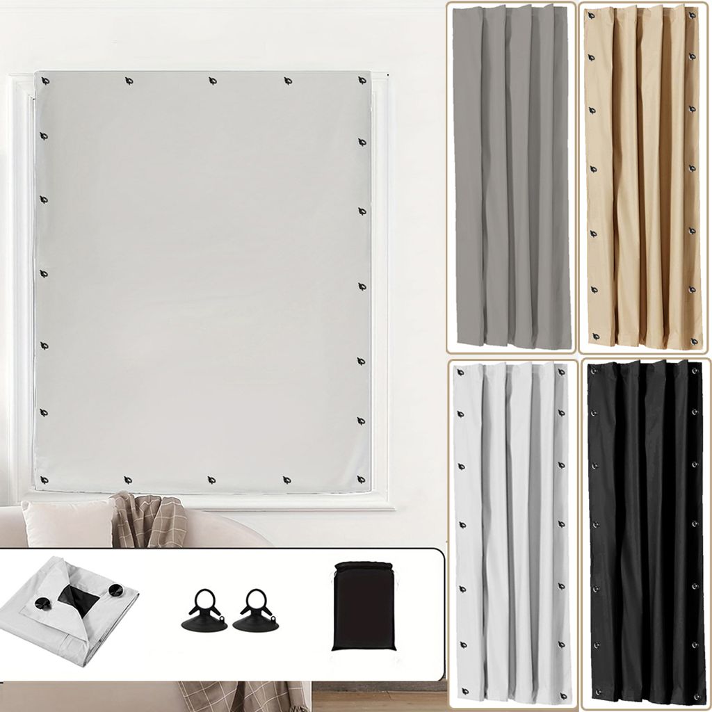 Tragbare Verdunkelungsvorhänge 100% Lichtundurchlässig Gardinen mit Saugnäpfen Temporäre Vorhang verstellbare Lampenschirme Fenster 130x200cm