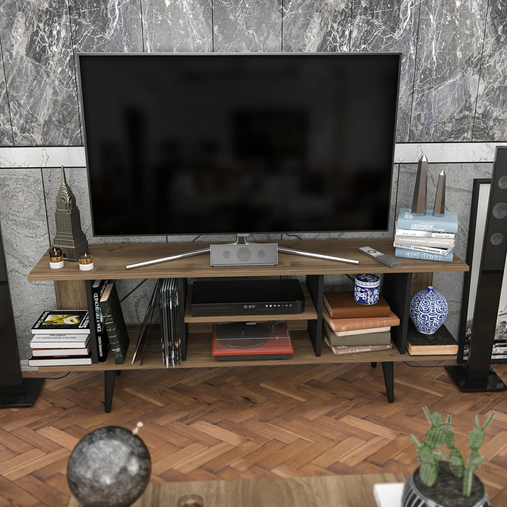 Meuble TV Akya Skye Decor Noyer et Noir en Bois Mélaminé 160x35x38 cm