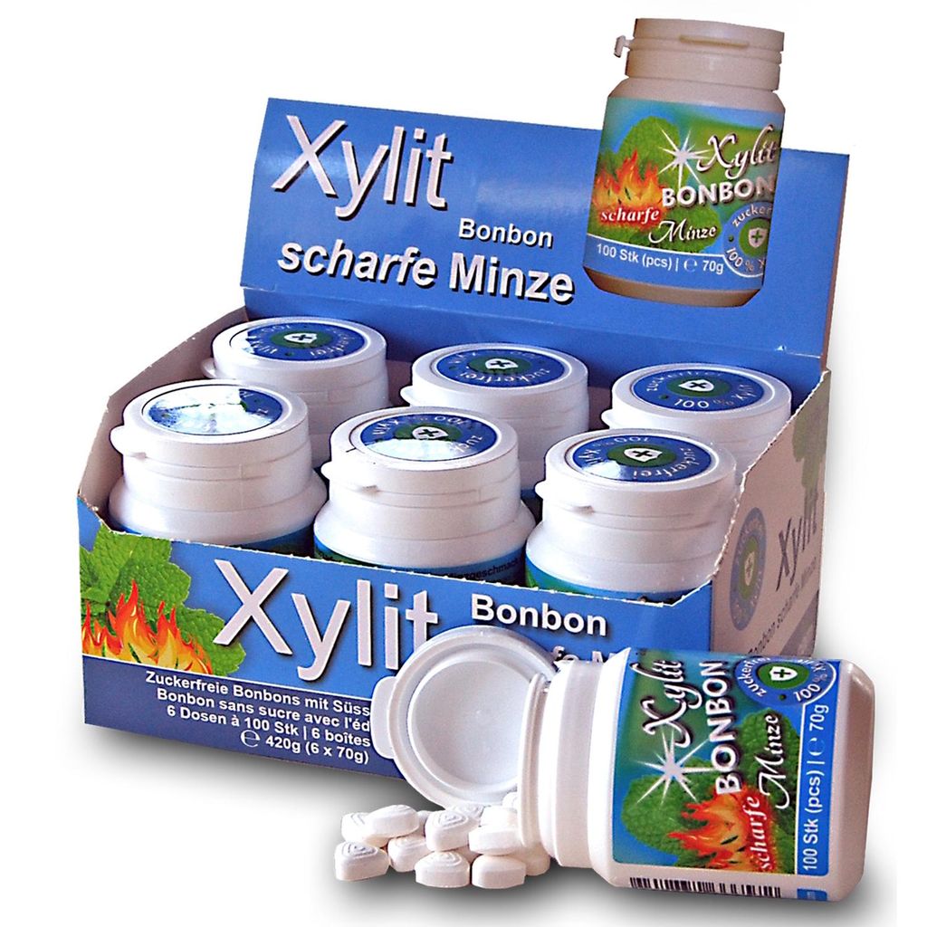 Xylit Birkenzucker Bonbon Frische Minze | 6 x 70g | 600 Xylit Bonbons für angenehmen Atem | zuckerfrei, vegan, ohne Aspartam