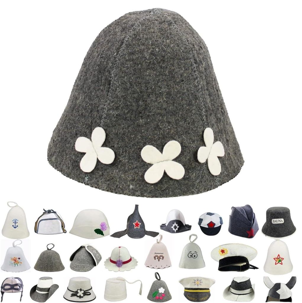 Saunahut aus Wollfilz (Weiße Blumen 1065) Saunamütze mit Produktbild 
