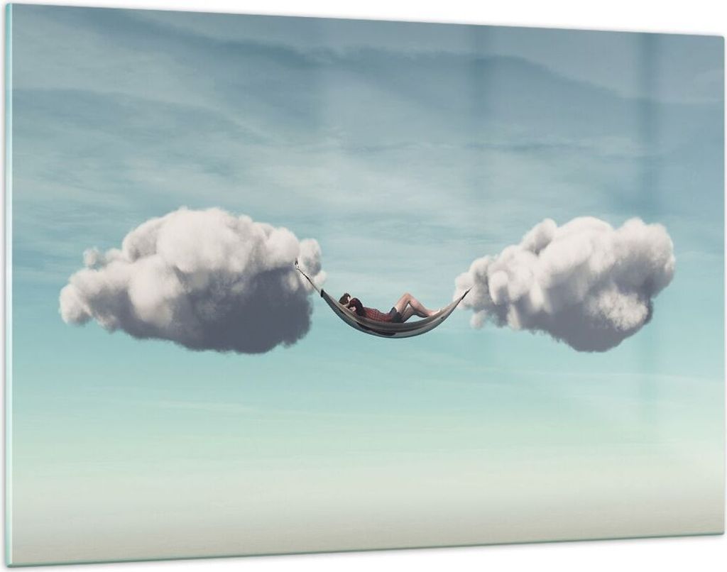 Bilder auf glas - Einteilig - Wolken Hängematte Ruhe - 120x80cm - Glasbilder - Wandbilder - Bilder - zum Aufhängen bereit - Wanddekoration aus Gl...