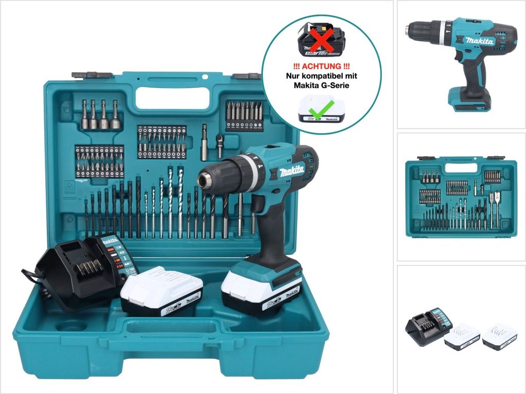 Makita HP488DAEX1 Akku-Schlagbohrmaschine inkl. Bit-Set, 18V 1,5Ah Li-Ion + 2. Akkus, inkl. Koffer