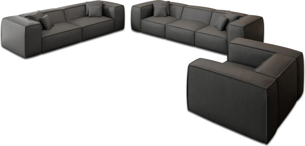Kunstleder 4-3-1-Sitzer Sofa Set Arelia Dunkelgrau