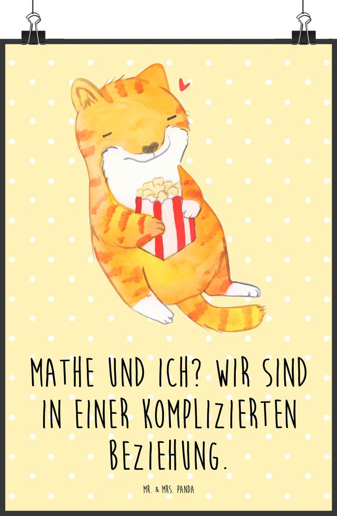 Mr. & Mrs. Panda Bild Katze Dyskalkulie DIN A1 - Gelb Pastell - Geschenk, Wandbild, Rechenstörung, Kunstdruck, Plakat, drucke, wanddeko, Rechensch...