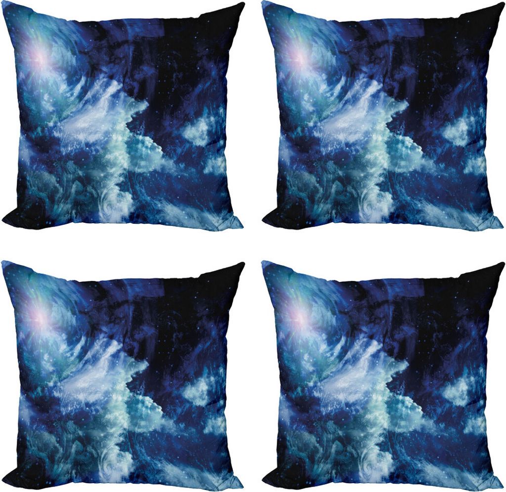 ABAKUHAUS Platz Kissenbezug Set (4 Stück), Universum Spiralarm, Moderner Doppelseitiger Digitaldruck, 40 cm x 40 cm, Dunkelblau