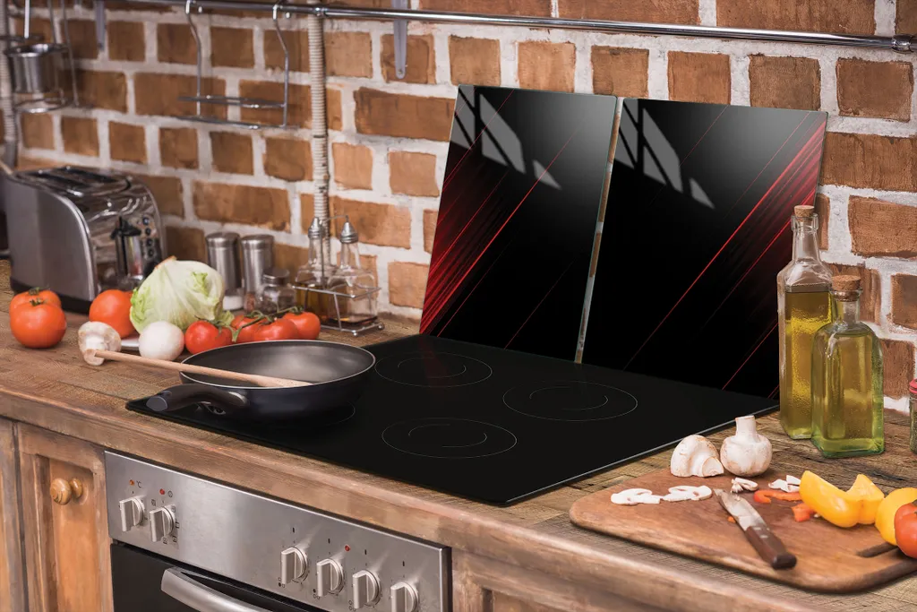 Copri Piano Cottura Vetroceramica 90x52 cm | 2 Lastre Vetro Nero Rosso - 7