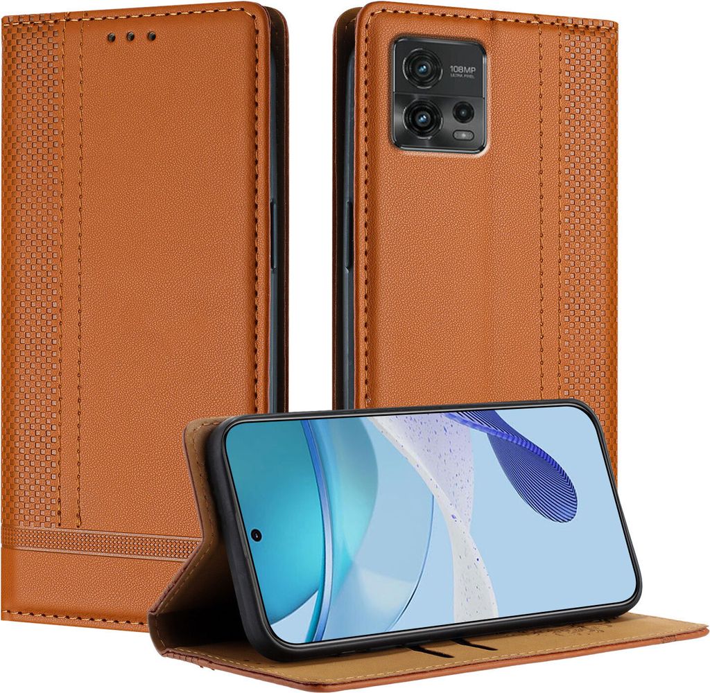 Handyhülle für Motorola Moto G72 Leder Flip Klappbare Schutzhülle mit Standfunktion Braun