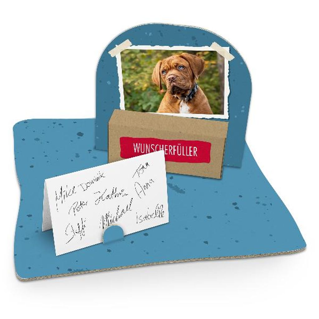 itenga Geldgeschenkverpackung Hund Foto (Motiv 96) mit Bodenplatte, Karte