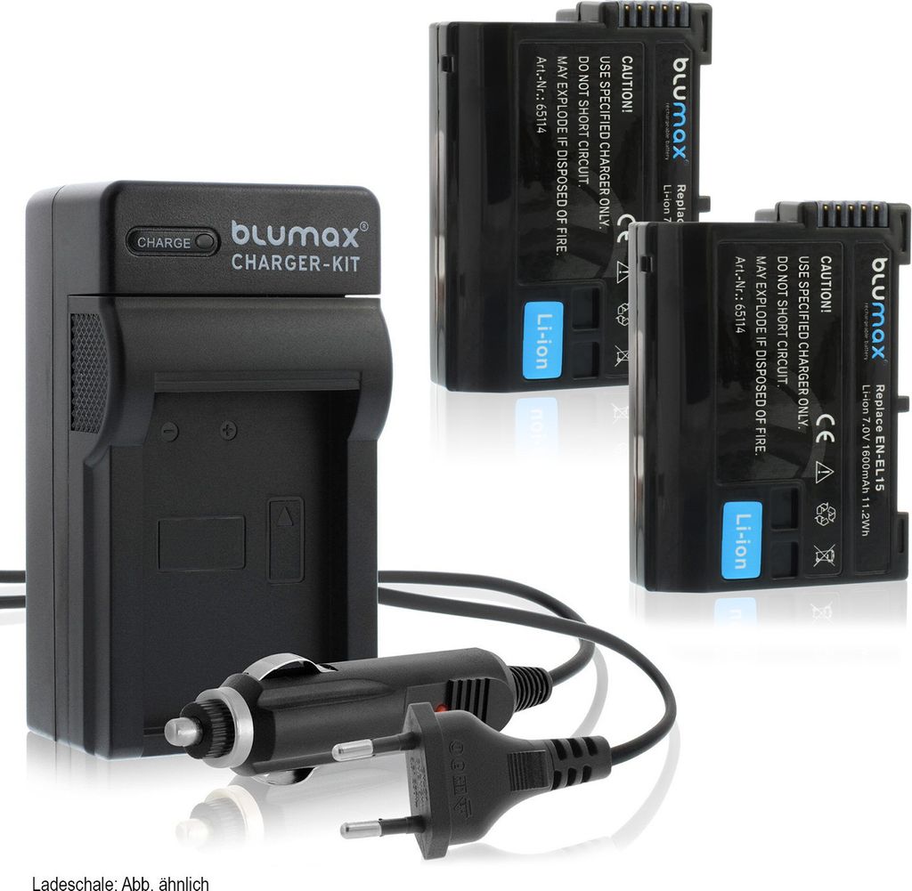 2x Akku + Lader für Nikon EN-EL15 D7000,7100, 7200, 7500, 800E 1600 mAh 7,0V