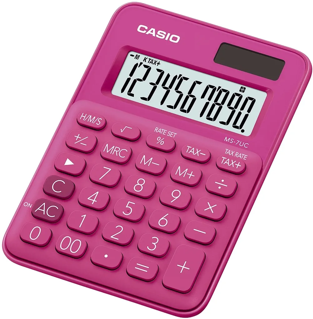 Calculatrice de Bureau Solaire Casio MS-7 Rouge à 10 Chiffres LCD