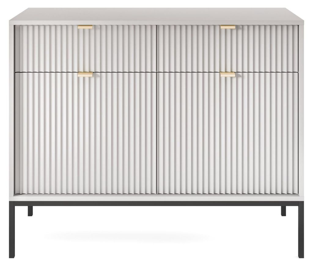 Möbae Lumina KSZ104 Kommode Grau 104 cm – Sideboard modern, 2 Schubladen, 2 Türen, Stauraum, schwarze Beine