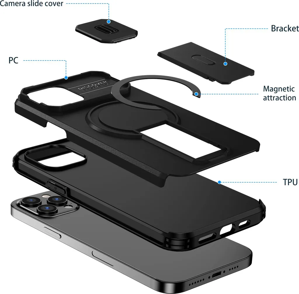 Cover iPhone 12 Pro Max Nera con Supporto e Protezione Fotocamera - 2