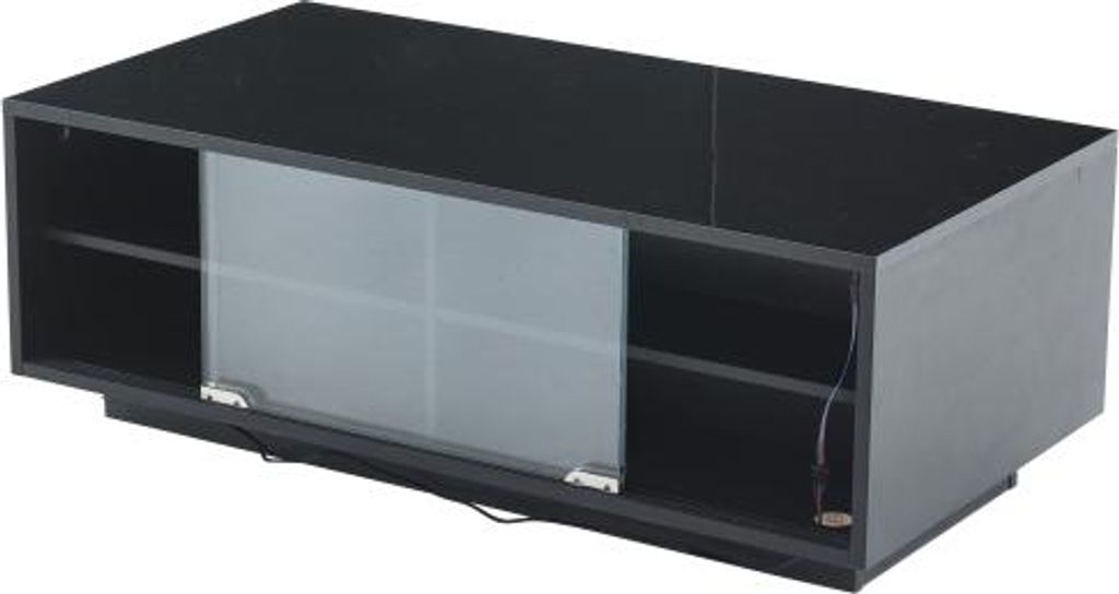 94x50x34 cm Schwarz Couchtisch Hochglanz LED Gehaertetes Glas 2 Schubladen Vitrinentur Aufbewahrungstisch Wohnzimmertisch Belastbar 30 Kg