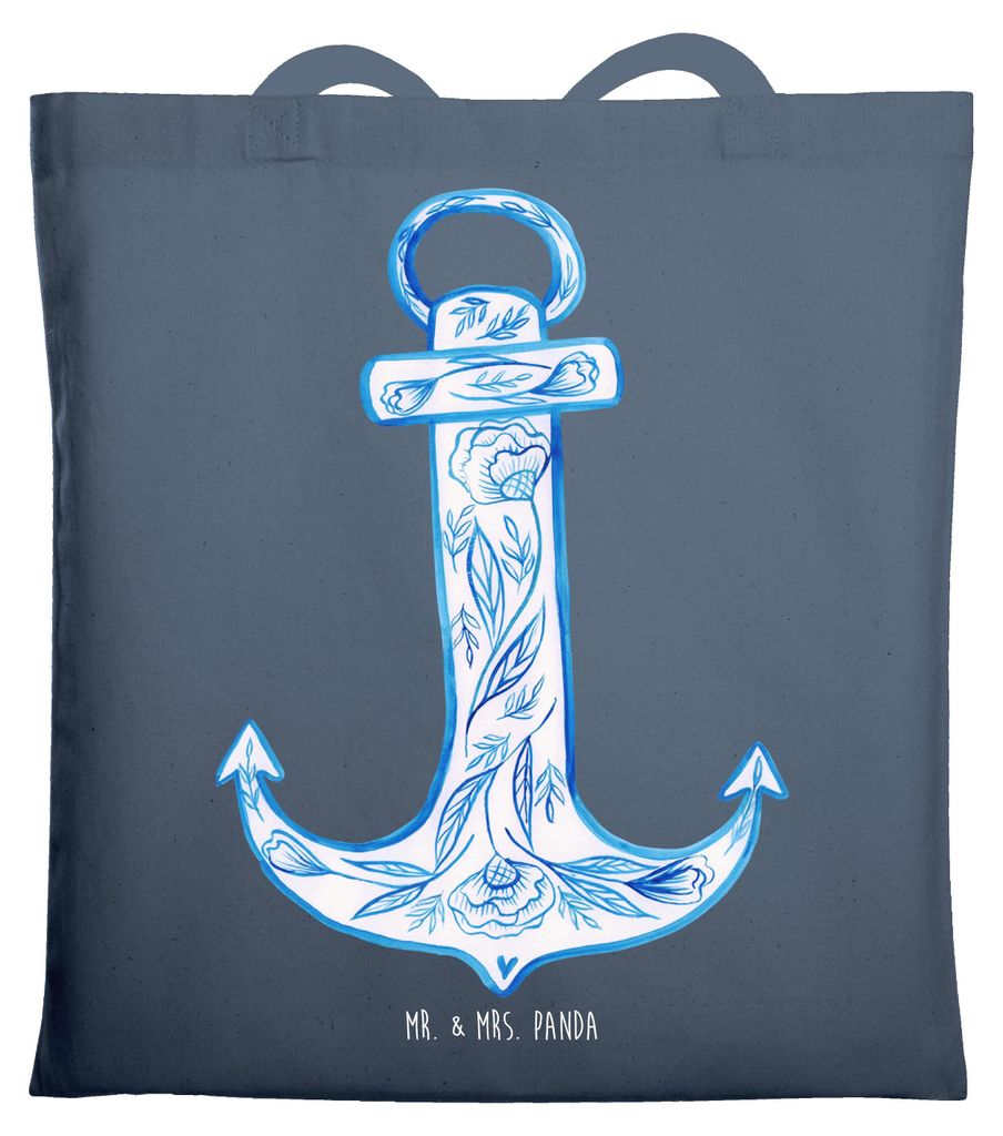 Mr. & Mrs. Panda Tote Bag Anker Blau - Indigo Blue - Geschenk, Shopping Tasche, Beutel, Jutebeutel, Uni, Lustige Sprüche