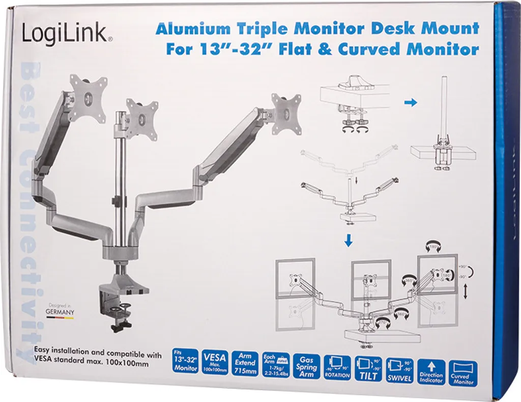 Support de bureau triple écran pour moniteur LCD et bras réglable - 2