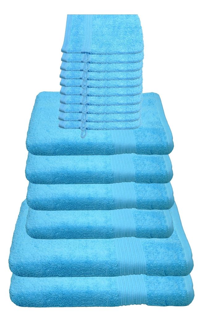 Julie Julsen Handtuch Set Türkis,Set:16 tlg. 2 Bade- 4 Handtücher 10 Waschhandschuhe