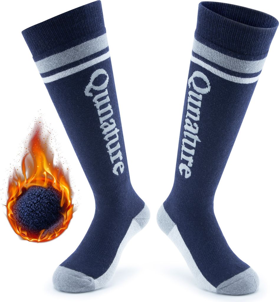 Qunature Skisocken Wintersocken Ski Kniestrümpfe mit Wolle 1 Paar, Kinder, Marineblau, L