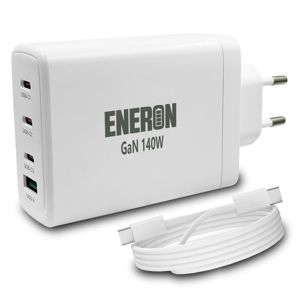 140W Weiss GaN Ladegerät: 3x USB-C PD + 1x USB-A QC, Schnellladegerät, inkl. USB-C-Kabel, kompatibel mit Laptop & Smartphone