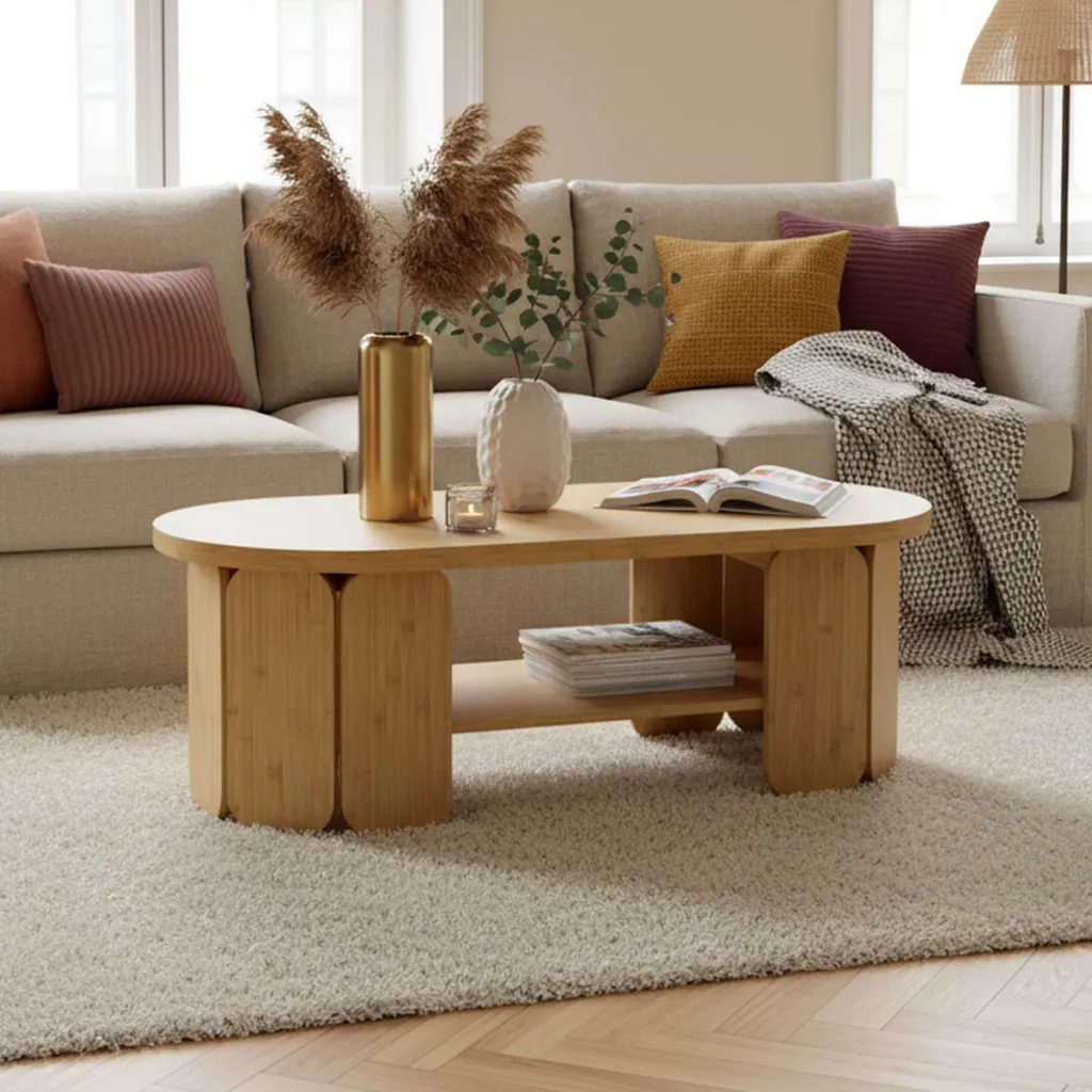 Table basse bois beige Oviala Molly - Meuble robuste facile à monter